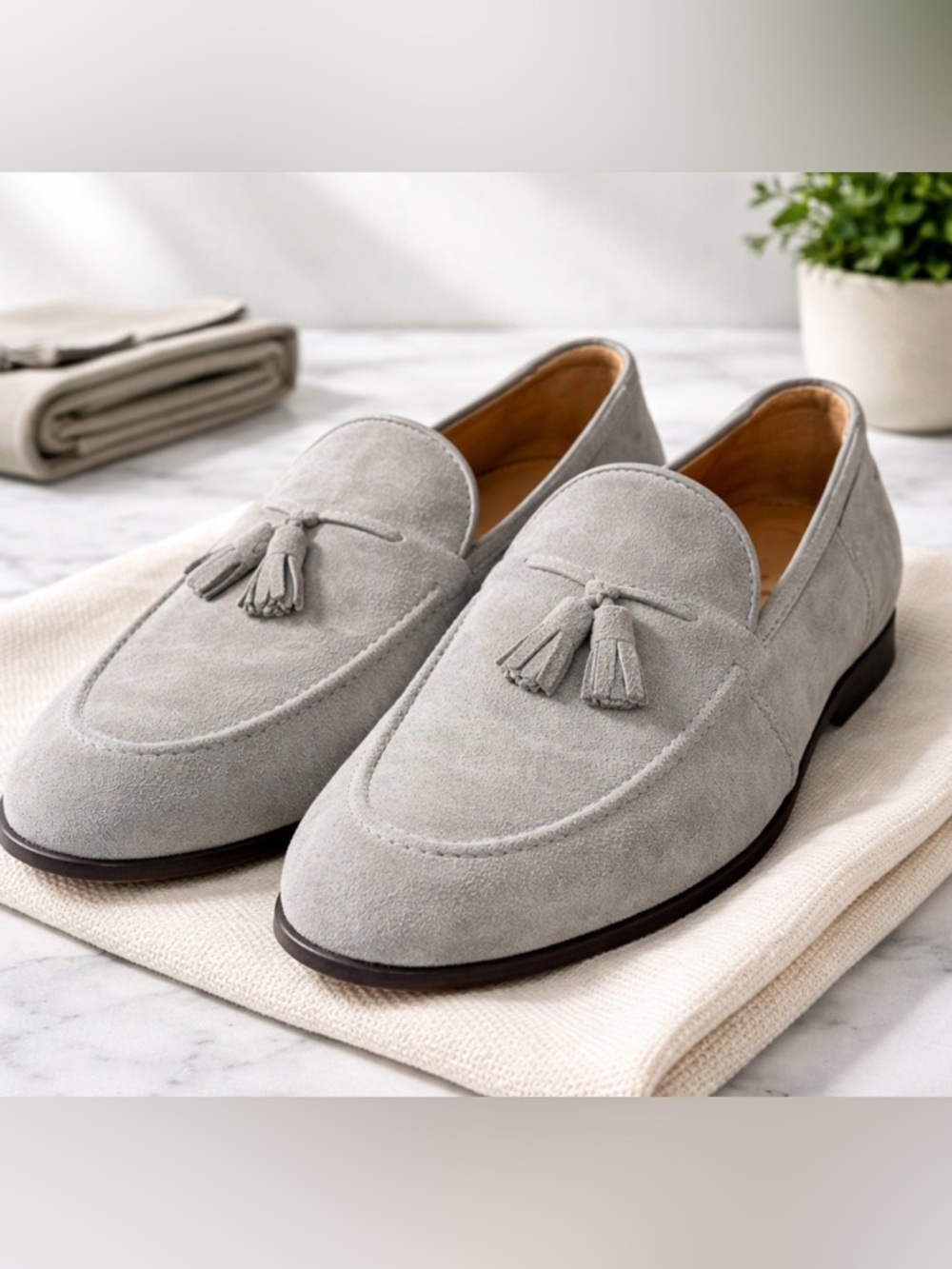-Frye Aiden tassled M11  gray suede loafers slip on